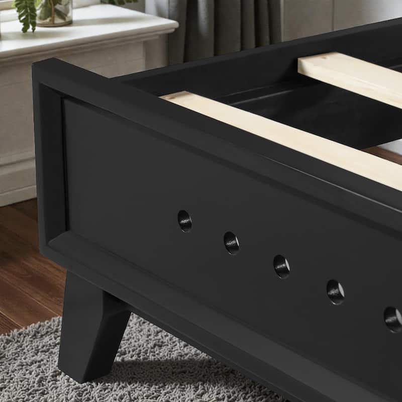 Modern Solid Wood Platform Bed, Pine Wood Queen/King Bed Frame with Slats, Stable No Box Spring