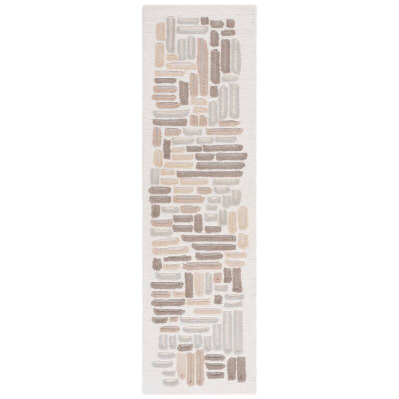 SAFAVIEH Handmade Ebony Kiyuko Wool Rug - 2'3" x 8' Runner - Beige/Ivory