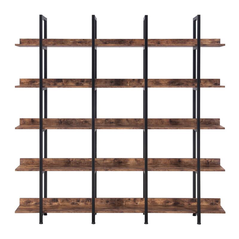 5 Tier Bookcase Home Office Open Bookshelf, Vintage Industrial Style Shelf, MDF Board, Black Metal Frame