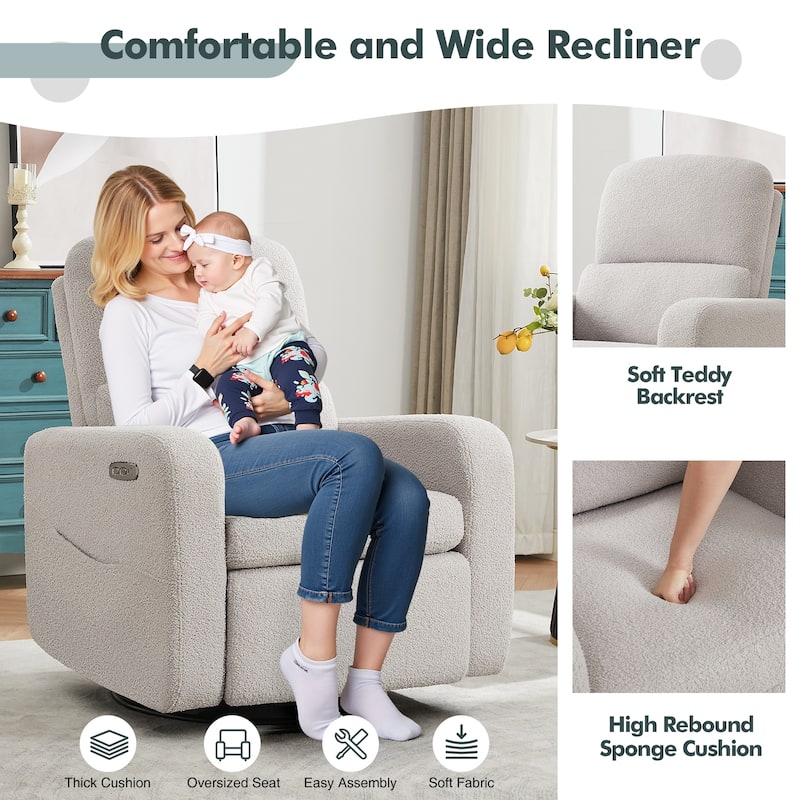 Swivel Power Recliner Chair Teddy Nursery Glider Rocking Recliner
