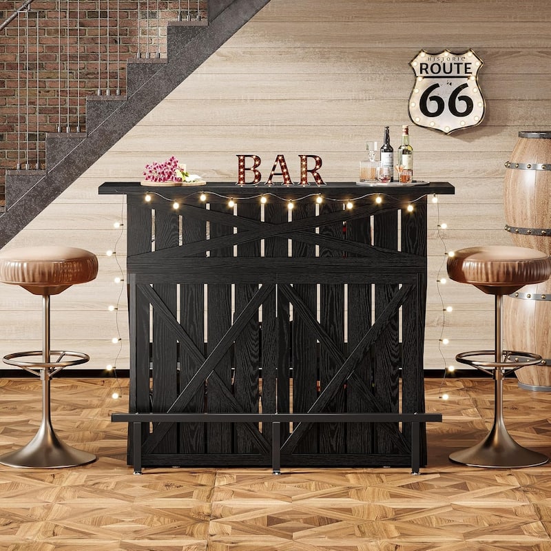 55-Inch Modern Home Bar Unit, Bar Table Height Pub Table with Footrest for Home Pub, Bistro