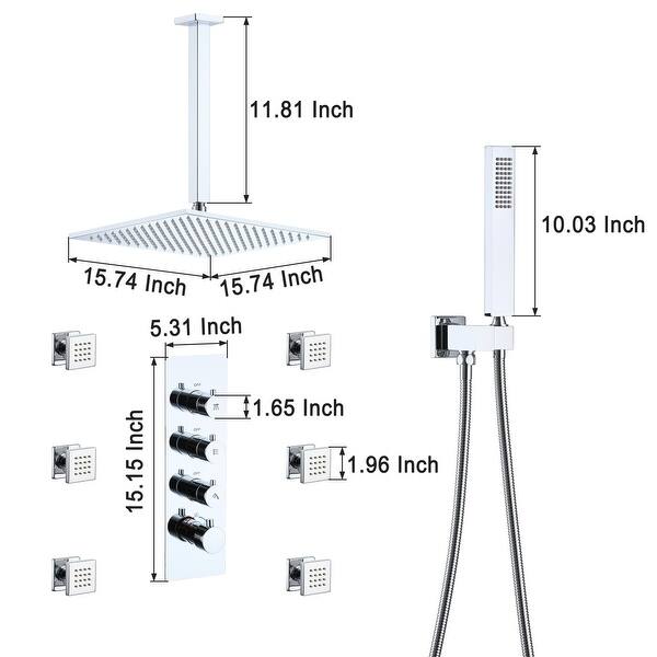 15.74 Inch Ceiling Mounted Rain Shower Head Systems with Side Spray ...