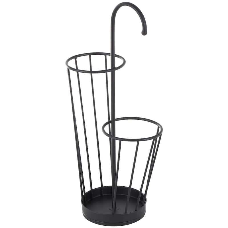 Metal Geometric 2 Section Umbrella Stand with Umbrella Shaped Handle - Gold or Black - Roche River Decor - Black