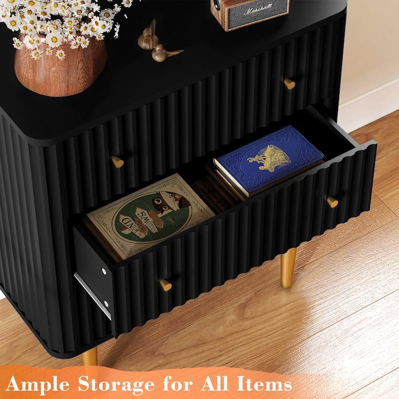 Modern White Dresser,3 Drawer Fluted Wood Storage for Bedroom