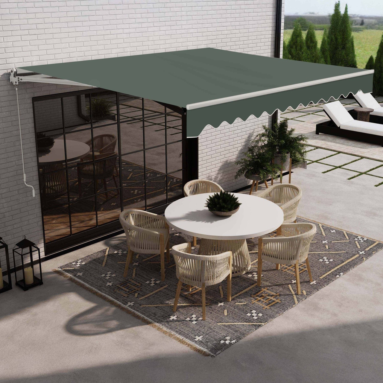 ALEKO Caribbean Motorized Patio Awning - White Frame - Forest Green - 20 x 10 Feet
