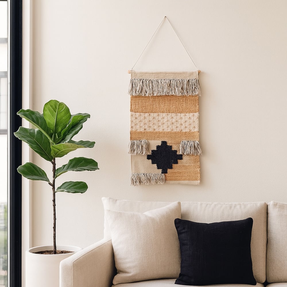 Boho Canvas Wall Hanging with Woven Cotton and Polyester