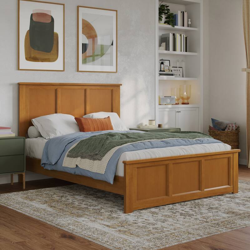 Charlotte Solid Wood Low Profile Platform Bed with Matching Footboard - Light Toffee - Full