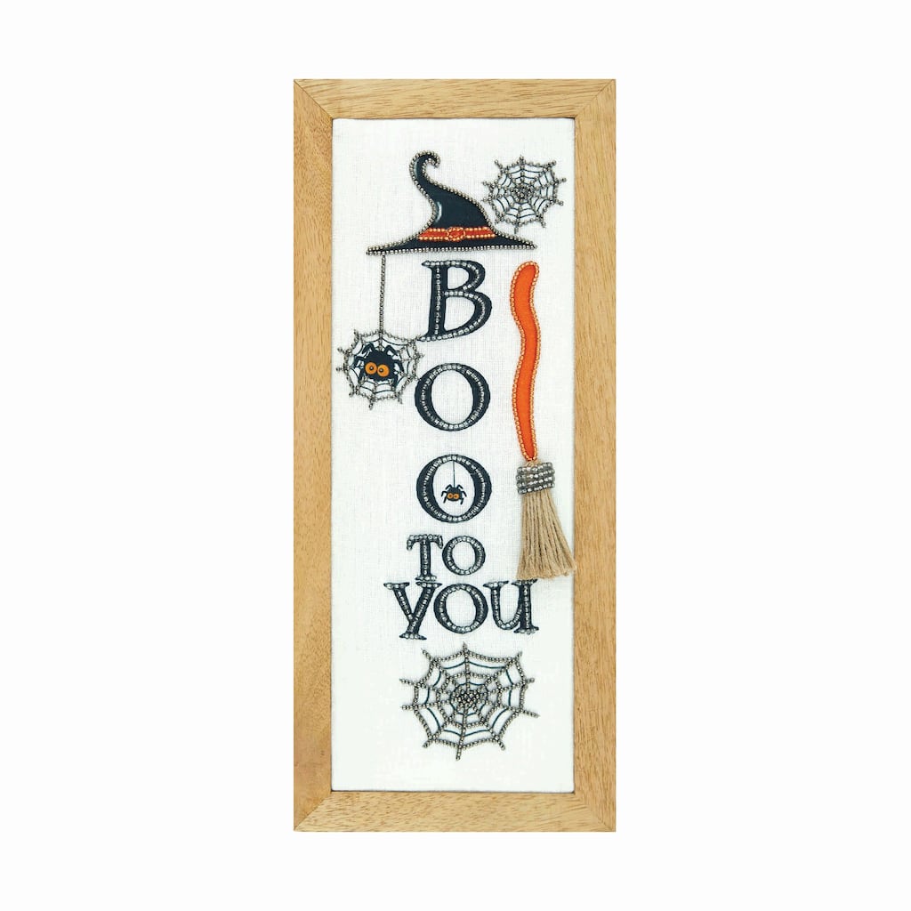 Embellished Boo Framed Canvas Wall Décor 14" x 6" Inches.