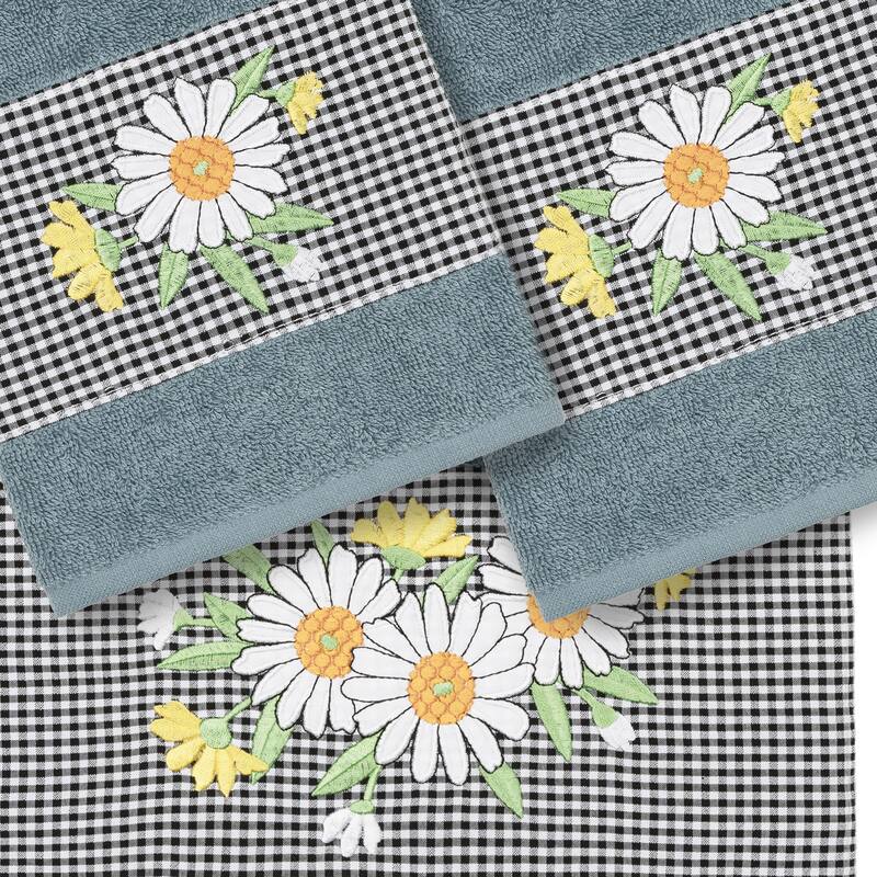 Authentic Hotel and Spa 100% Turkish Cotton Daisy 3PC Embellished Towel Set