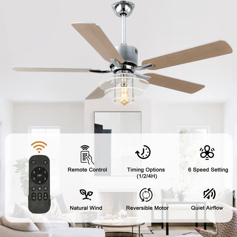 Bella Depot 52" Modern Ceiling Fan with Light and Remote 6-Spped Reversible Fan