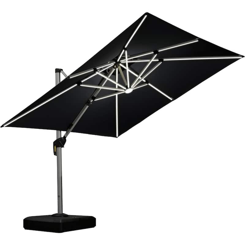 PURPLE LEAF 10 ft Double Top LED Square Patio Cantilever Umbrella - Black