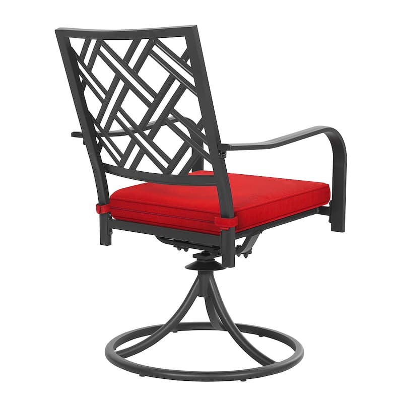 7PCS Metal Patio Dining Set with Umbrella Hole, Swivel Chairs with Cushions