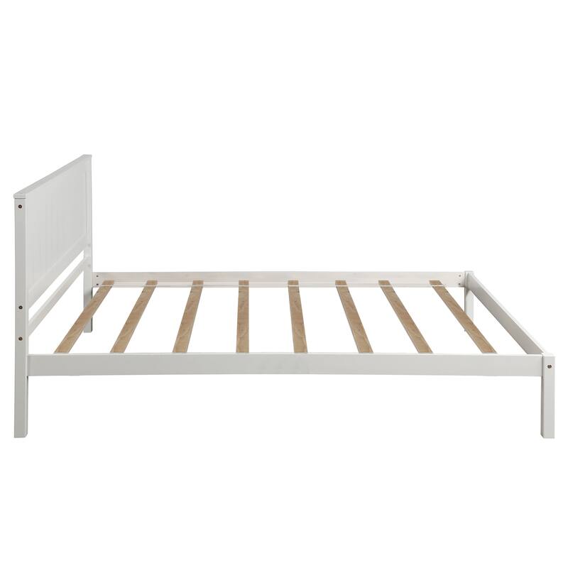 Twin Platform Bed Frame with Headboard, Wood Slat Support, No Box Spring Needed, White