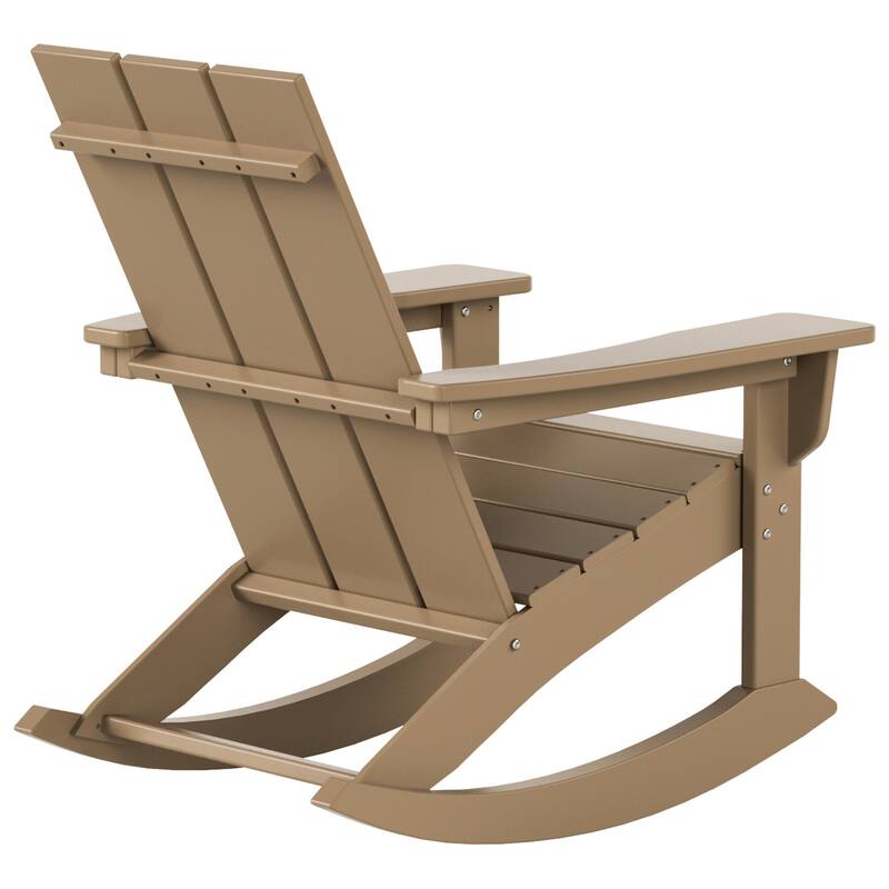Shoreside Modern Eco-Friendly All Weather Poly Adirondack Rocking Chairs with Side Table (3-Piece Set)