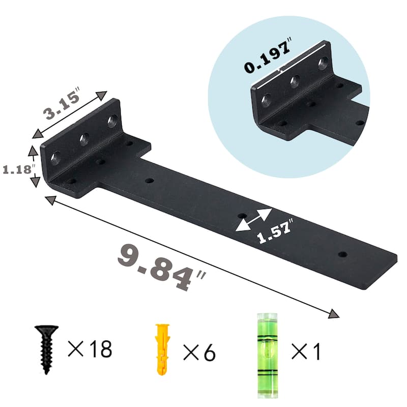 Thick Metal Shelf Brackets for DIY Floating Shelf - 2pcs - Black