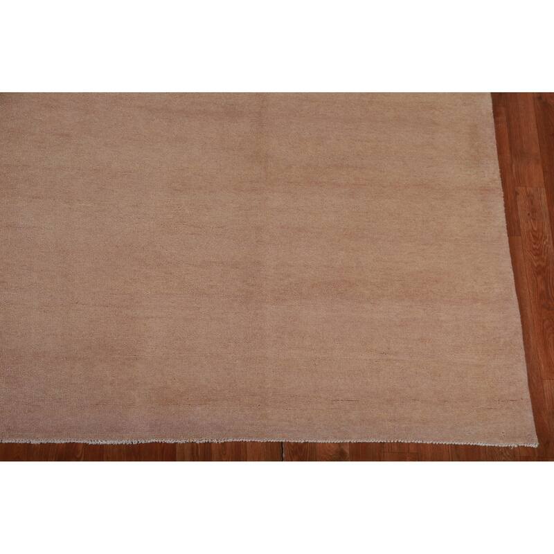 Hand Knotted Oriental 100% Wool Carpet Modern Solid Peach Gabbeh Area Rug - 12' 6'' X 9' 1''