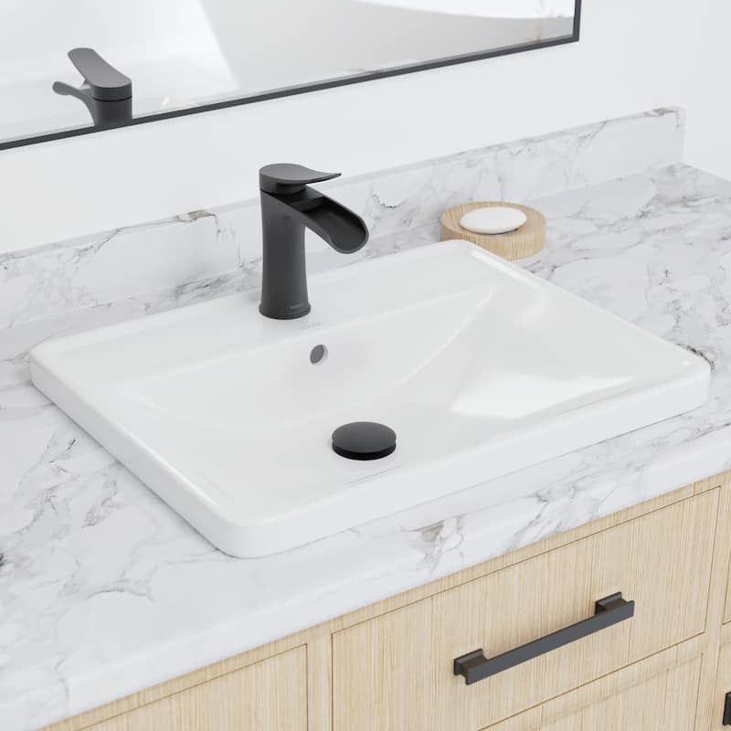 Karran Valera 21" Top Mount Vitreous China Bathroom Sink in White with Overflow Drain