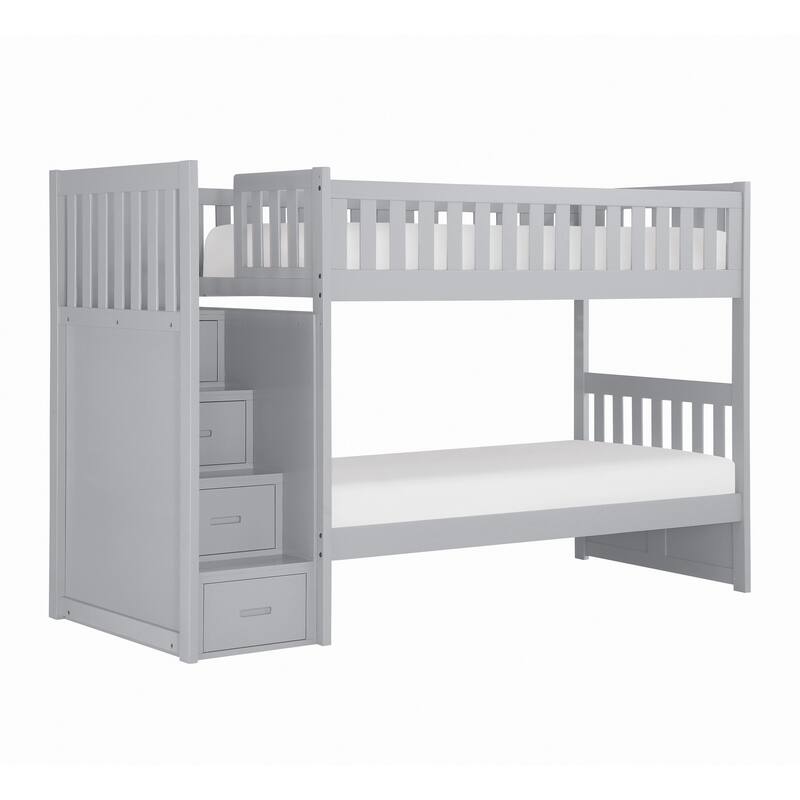 Catherine Twin over Twin Bunk Bed, Storage Step, Gray Veneer, Solid Wood