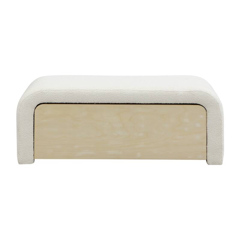 Roomfitters Upholstered Storage Ottoman with Drawer and Rounded Corners, Modern Entryway Bench, White