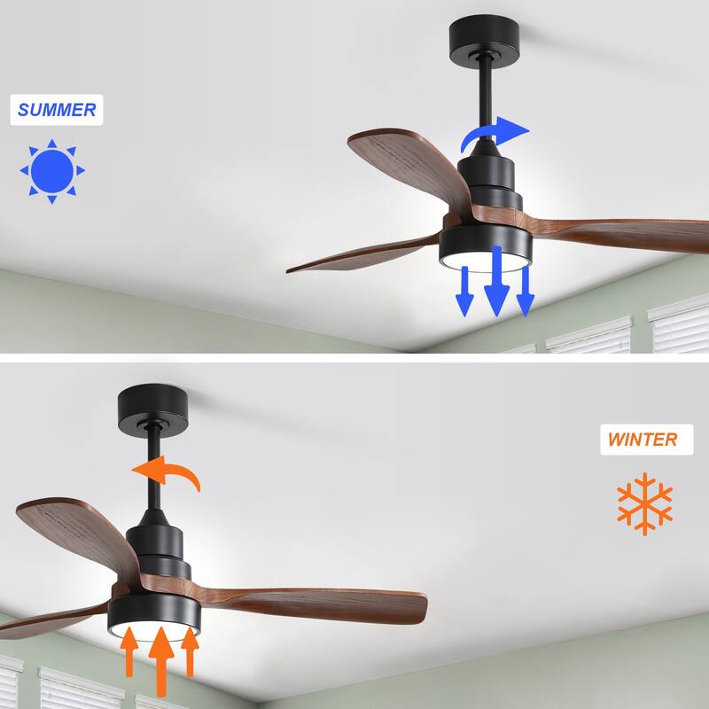 48" and 52" Integrated LED Ceiling Fan with Light and Remote, Reversible DC Motor