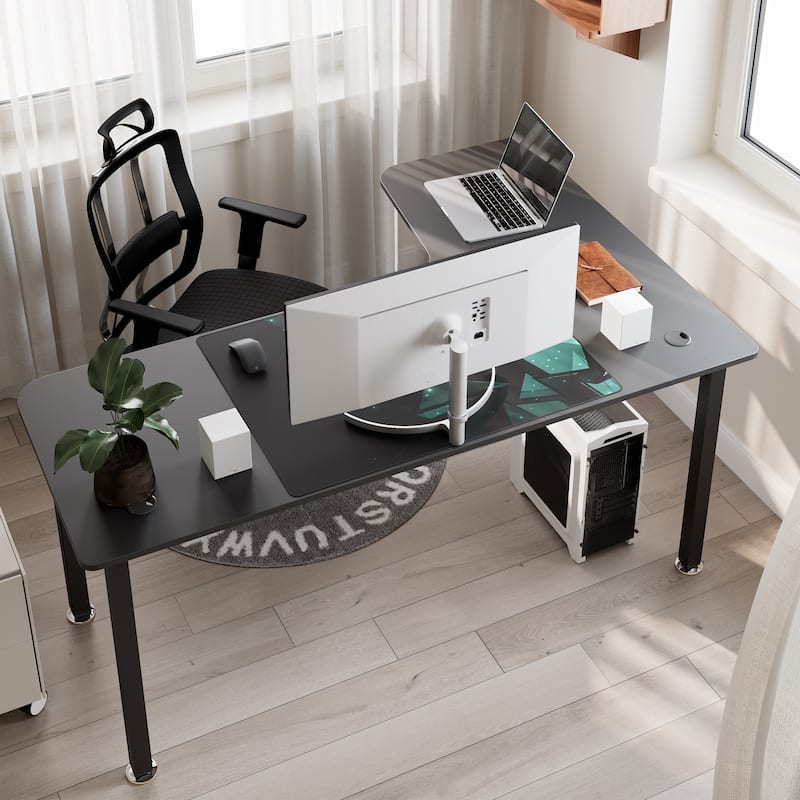 60" Large Home Office Corner Desk L-Shaped Computer Desk with Mouse Pad