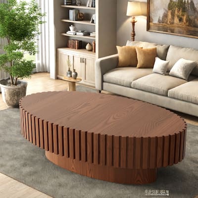 43.31" MDF Modern Coffee Table with Handcrafted Solid Wood Reliefs, Easy Assembly