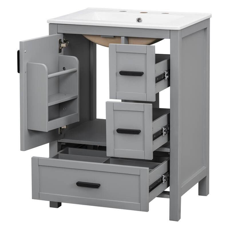 GDFStudio - Seren Bathroom Vanity with Ceramic Sink, Soft-Close Door, Shelf & 1 Drawer