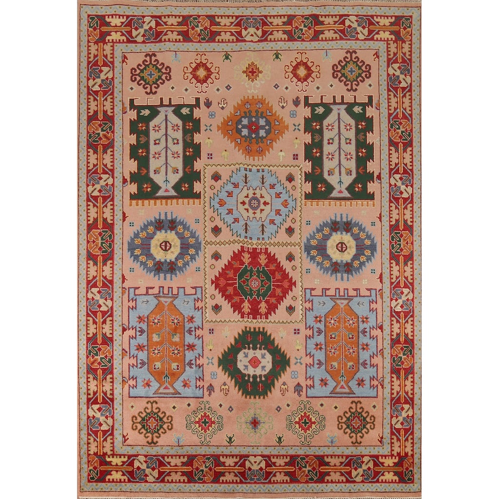 Geometric Kazak Oriental Area Rug Hand-Knotted Wool Carpet - 8'10"x 11'9"