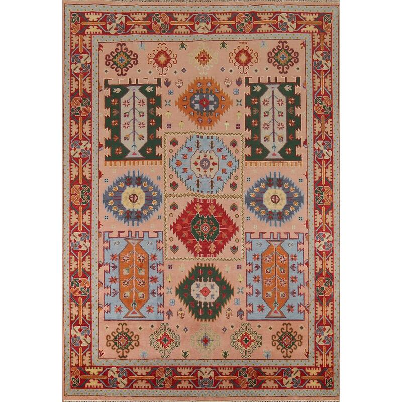 Geometric Kazak Oriental Area Rug Hand-Knotted Wool Carpet - 8'10"x 11'9"