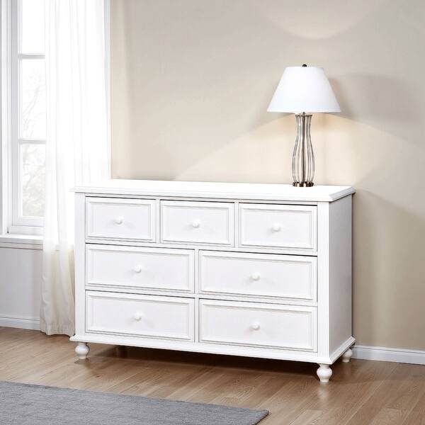 Kny Wide Dresser, 7 Drawers, Turned Feet, Traditional White Solid Wood -  Bed Bath & Beyond - 42929215