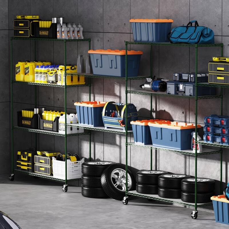 Heavy Duty 6 Tier Metal Shelves, Height Adjustable with Wheels