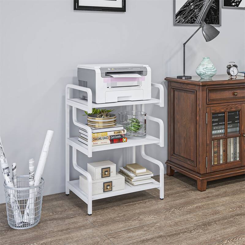 3-Tier White Particleboard Storage Rack with Powder-Coated Steel Frame for Kitchen or Living Room - 21.7" L x 15.7" W x 30.3" H