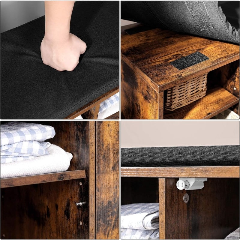 Storage Bench with Cupboard and 9 Open Compartments - 11.8"D x 43.3"W x 18.9"H