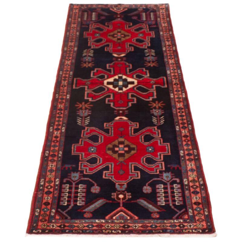 ECARPETGALLERY Hand-knotted Anadol Navy, Red Wool Rug - 3'4 x 9'8