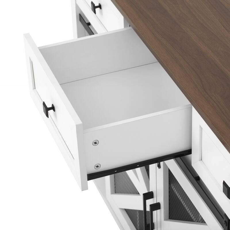 Sliding Barn Door Sideboard Buffet Cabinet with 3 Drawers, Adjustable Shelves