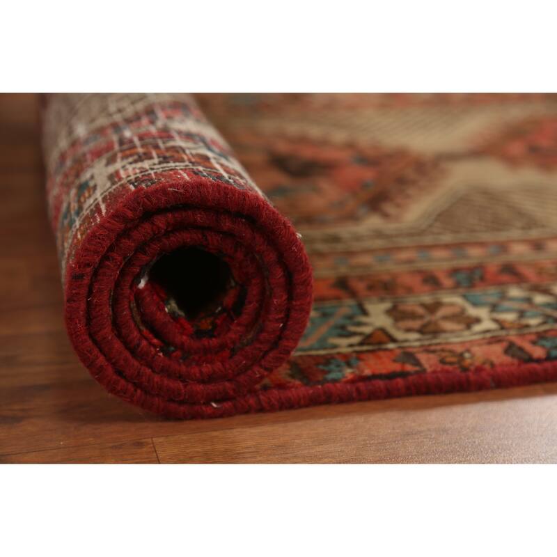 Hand Knotted Oriental 100% Wool Carpet Traditional Geometric Brown Ardebil Runner Rug - 10' 5'' X 3' 7''