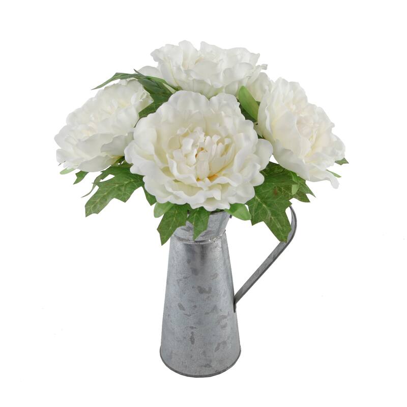 13" Tall Peach Peony in Tin - ONE-SIZE - White