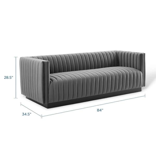 dimension image slide 0 of 3, Silver Orchid Rosar Channel Tufted Velvet Sofa