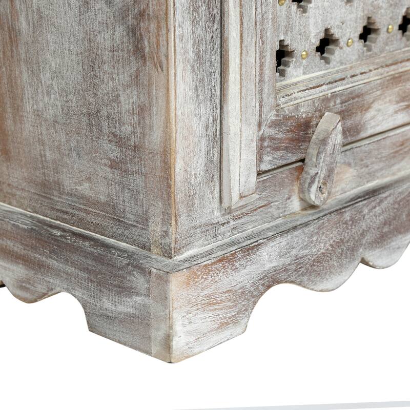 Distressed Mango Wood Nightstand with Drawer & Cabinet, Bedroom Bedside Cabinet