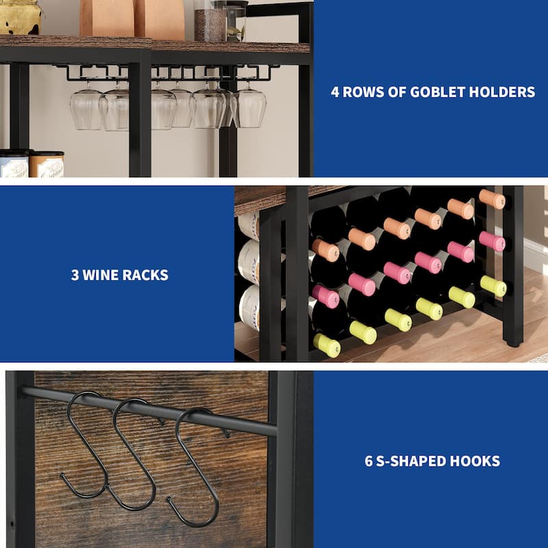 Kitchen Baker's Rack with Microwave Stand Wine Storage and Utility Shelves for Organized Pantry