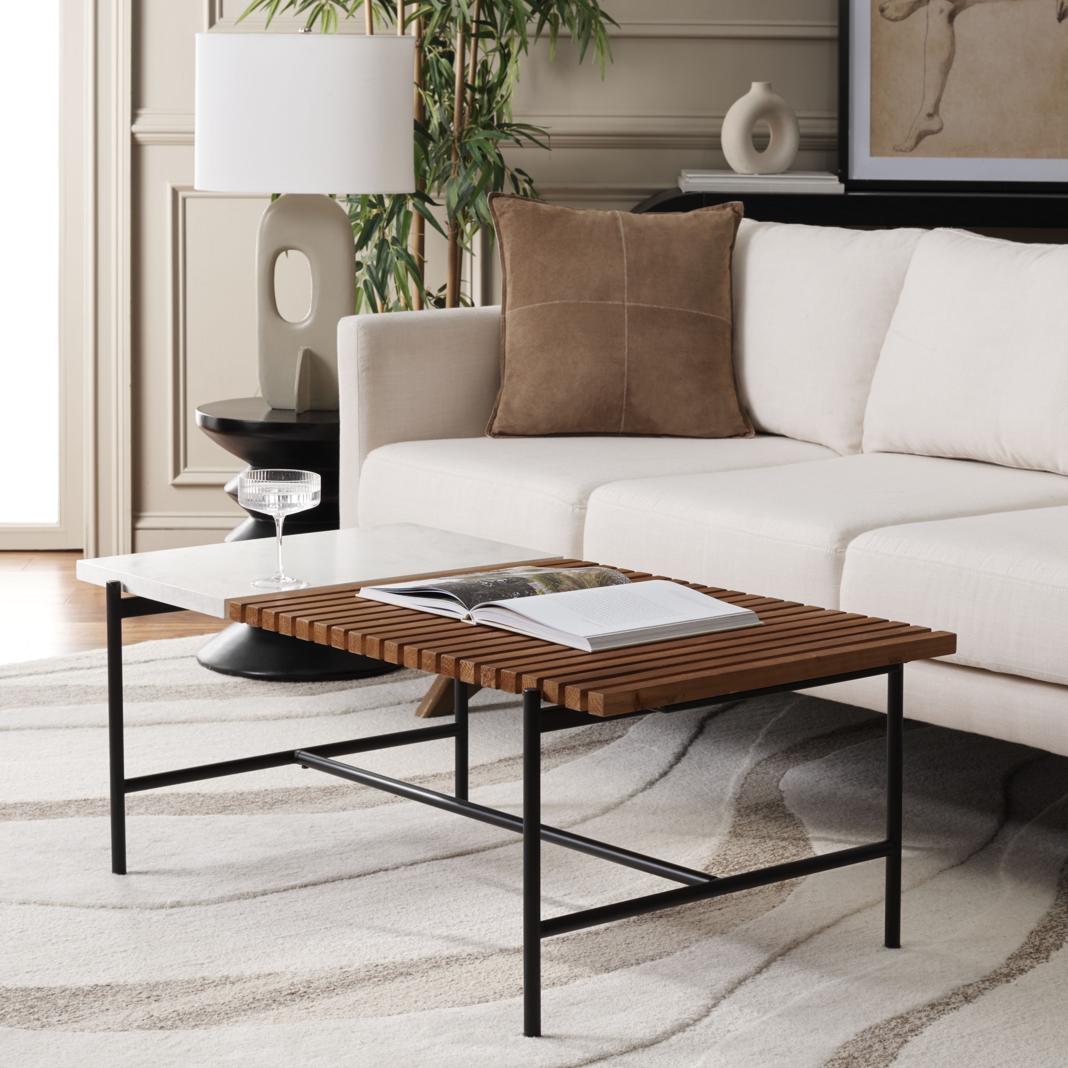 SAFAVIEH Marianka Scandinavian Metal Coffee Table, 42-Inch, Brown - 42Wx24Dx16H