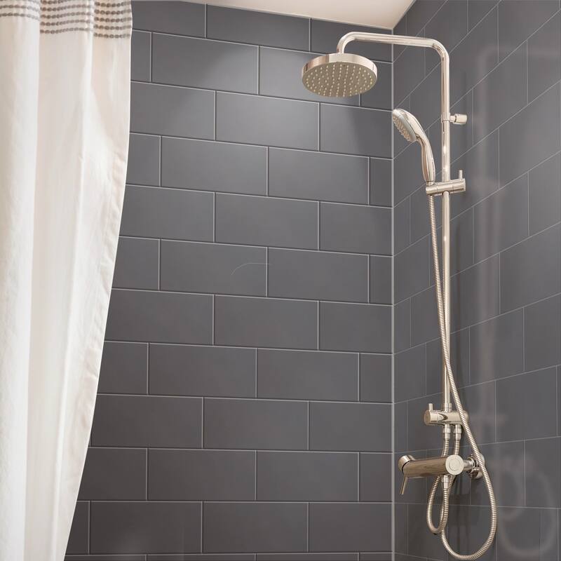 Merola Tile BioTech Piscina Brick Dark Grey Glossy 4-3/4" x 9-5/8" Porcelain Floor and Wall Tile