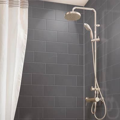 Merola Tile BioTech Piscina Brick Dark Grey Glossy 4-3/4" x 9-5/8" Porcelain Floor and Wall Tile