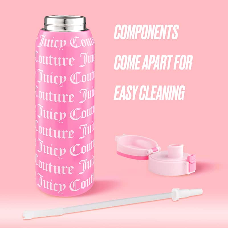 Juicy Couture Glam Getaway Hydration Stainless Steel Tumbler with Flip Top Lid