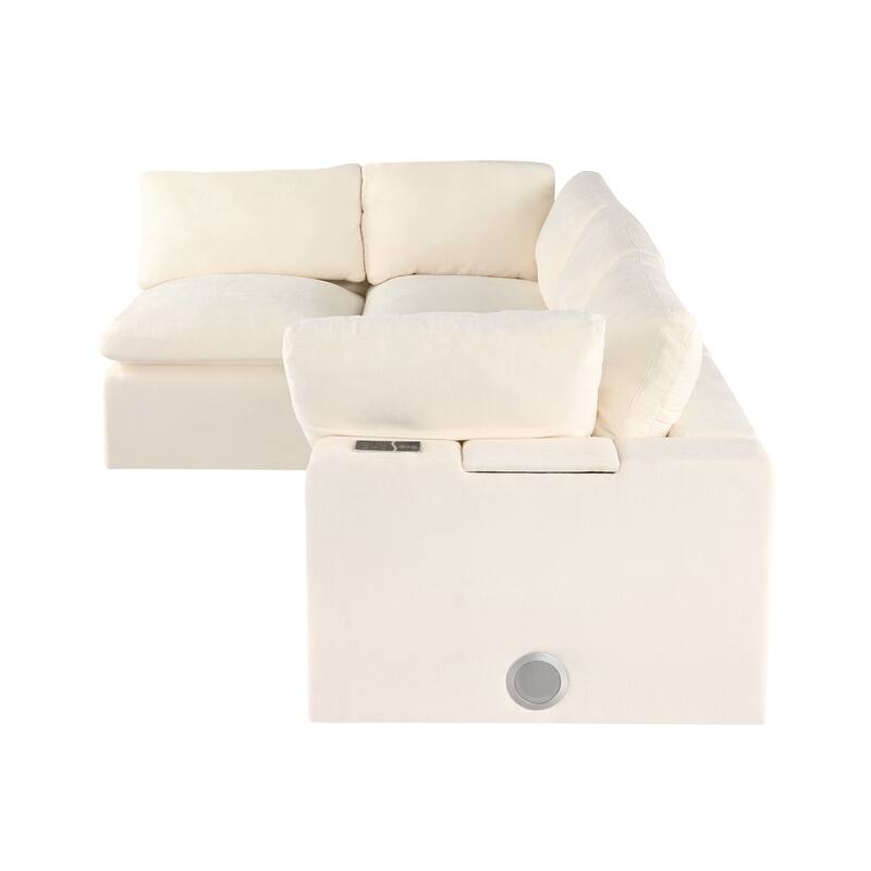 133.9" Polyester U-Shaped Modular Sectional Sofa with Bluetooth & USB