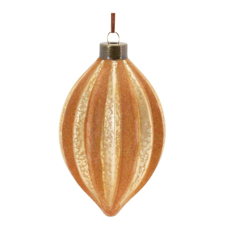 Shiny Ribbed Glass Christmas Ornaments 5.5" 140mm Gold Brown 12ct