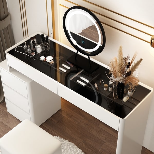 white christmas dresses Newly Designed Smart Mirror Dressing Table With Drawers And Storage  Cabinet, Dressing Table With Dressing Pad For Bedroom, Dressing Room White  Mdf main image 0