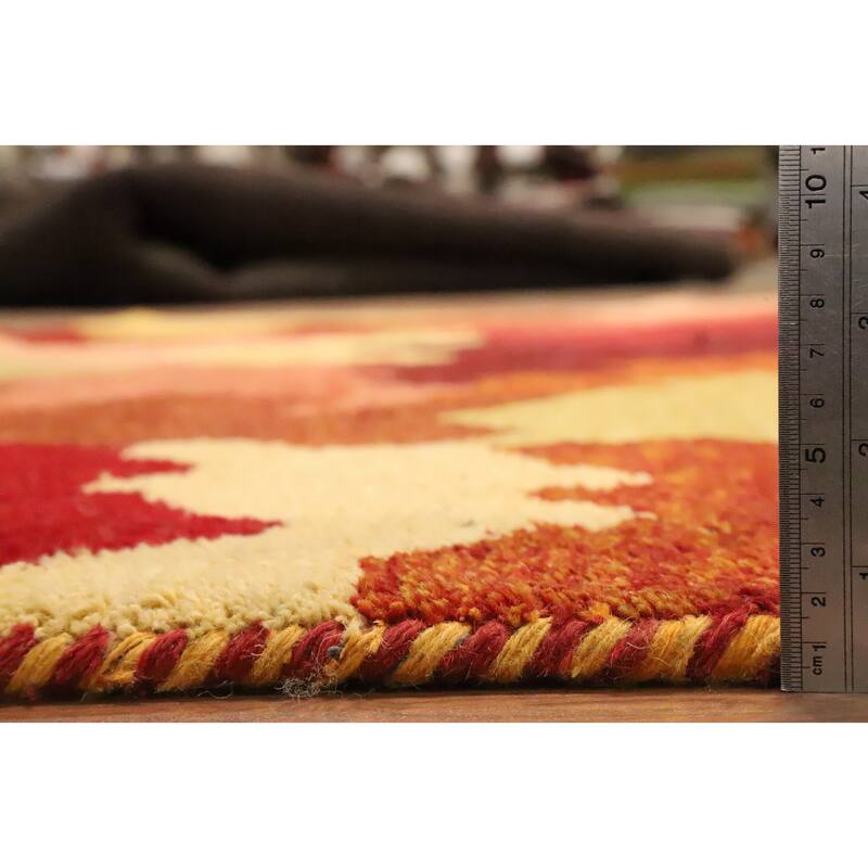 Hand Knotted Oriental 100% Wool Carpet Modern Geometric Oranges & Rust Gabbeh Area Rug - 9' 7'' X 6' 4''