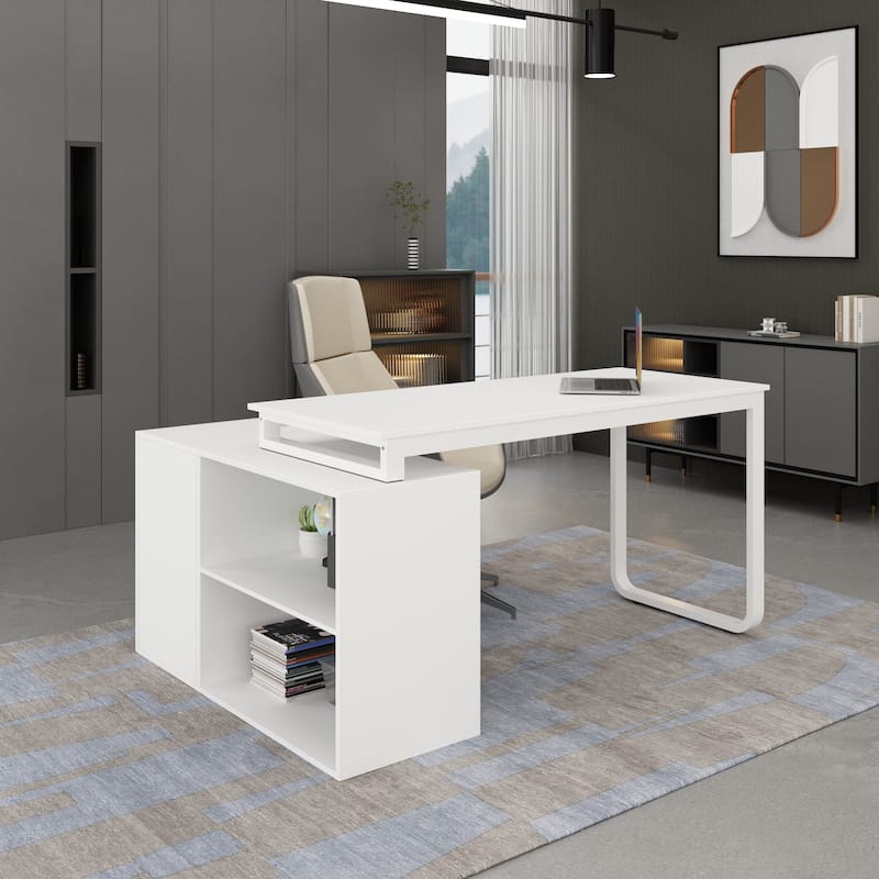 55.1"W Reversible Desk Rotating Desk Working Desk Computer Desk White