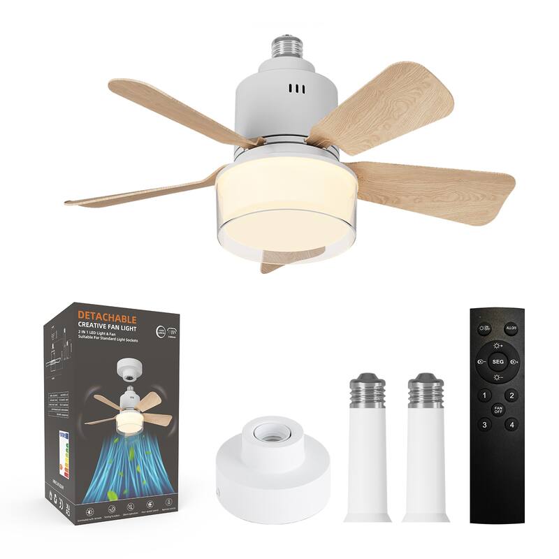 17.7 in. Indoor Socket Ceiling Fan Light with Remote, LED Light, 4 Fan Speeds, Dimmable, 3 Color Temperatures - white